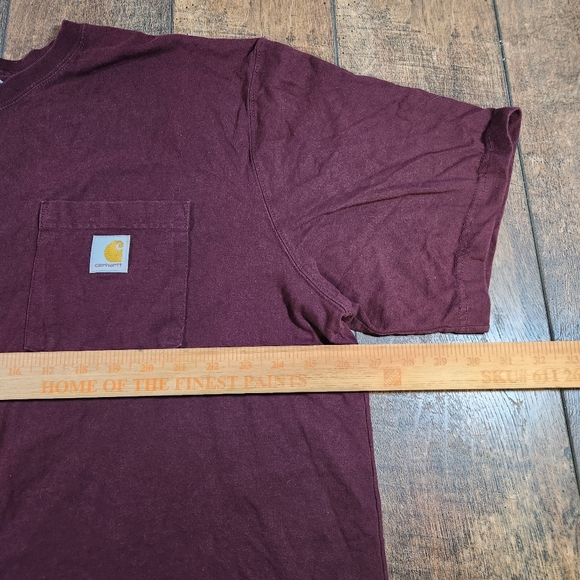 Carhartt Relaxed Fit Burgundy Short Sleeve Pocket T-Shirt Back Logo Men Size 2XL - Picture 6 of 8
